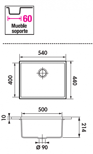 FREGADERO DE GRANITO BAJO ENCIMERA QUADRILLE.EVSP987. LUISIGRANIT. LUISINA