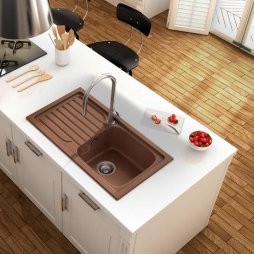 Fregadero sintético Topacio  Poalgi, sobre encimera, Mueble de 50cm encastre 785x425mm