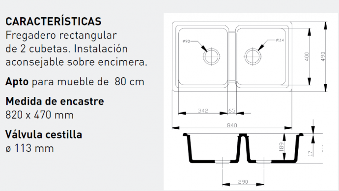 FREGADERO SINTÉTICO 2 CUBETAS JABALÓN  URDAPLAST.