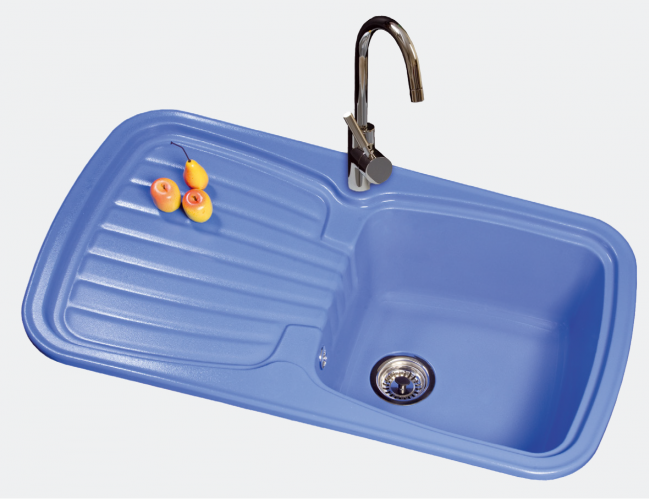 Fregadero sintético 1 cubeta y escurridor sobre encimera, 880x550mm. 