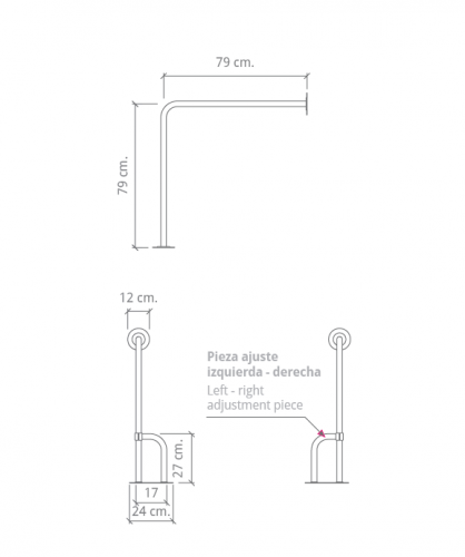 BELTRAN ASIDERO CON APOYO AUXILIAR DE FIJACIÓN EN SUELO Y PARA PARED PARA INODORO PATA AJUSTABLE A IZQUIERDA Y DERECHA INOX 18/10