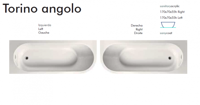 BAÑERA EXENTA SERIE TORINO ANGOLO NUEVA SANYCCES