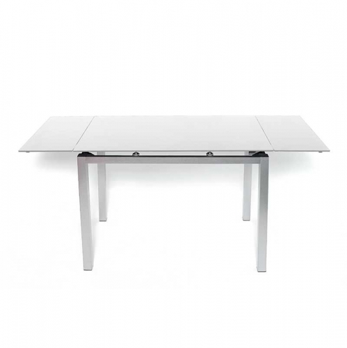 HISPANOHOGAR  MESA DE COCINA DE CRISTAL EXTENSIBLE BLANCO 75810