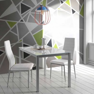  Mesa Fija de Cocina con Cristal Blanco 75952 &ndash; Hispanohogar