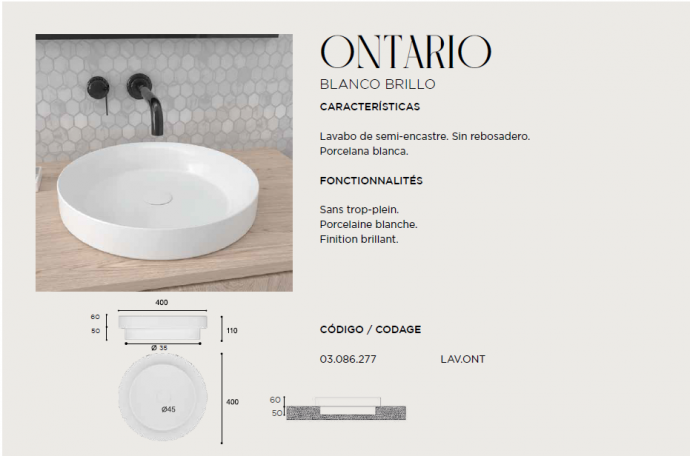 LAVABO DE CERÁMICA SOBRE ENCIMERA  PORCELANA ONTARIO   ARTANDBATH