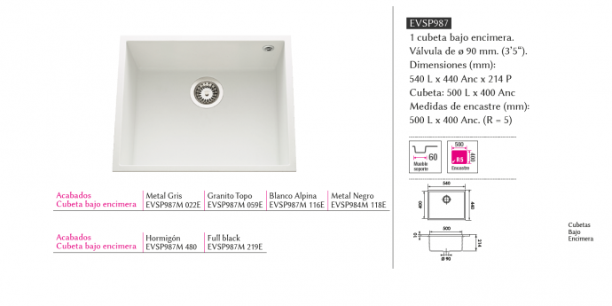 FREGADERO DE GRANITO BAJO ENCIMERA QUADRILLE.EVSP987. LUISIGRANIT. LUISINA