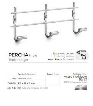 PERCHA TRIPLE ACERO  INOX  MOD. 7 - BELTRAN