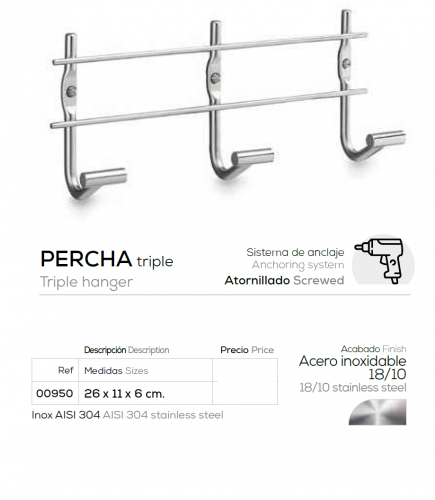 PERCHA TRIPLE ACERO  INOX  MOD. 7 - BELTRAN