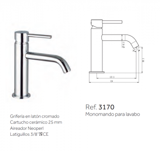 GRIFO DE LAVABO MONOMANDO CA&Ntilde;O BAJO SIRIO GME 3170 CROMO - EN STOCK