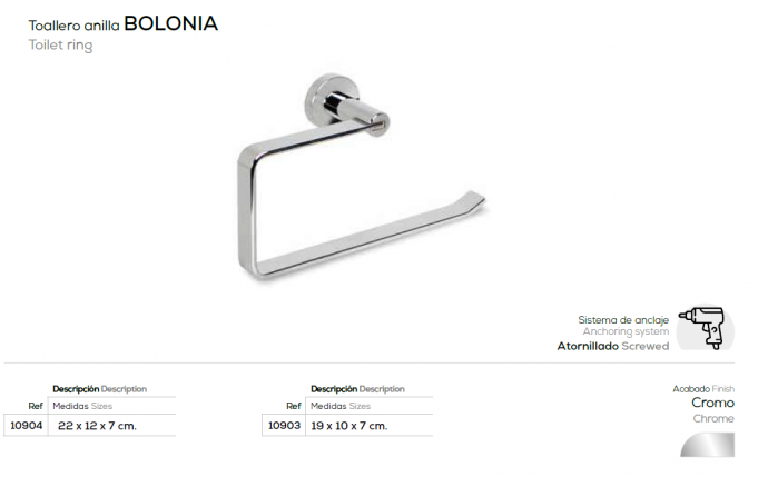 TOALLERO  ANILLA MODELO BOLONIA 10904