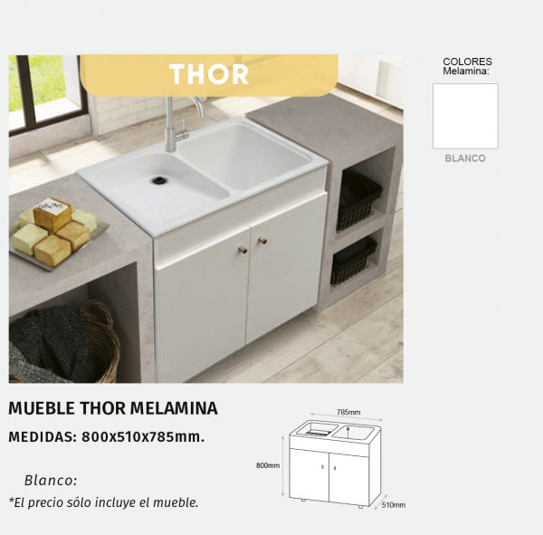 Mueble lavadero-pila aluminio Thor
