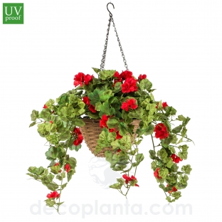 CESTA COLGANTE GERANIO ROJO UV  DECOPLANTA  432152