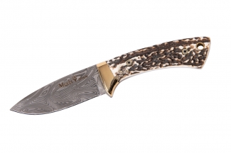  Cuchillo Enterizo Muela COL-7DAM con Cachas de Asta de Ciervo y Lat&oacute;n