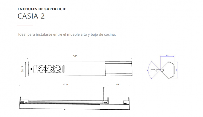 ENCHUFE CASIA 2.0 DE SUPERFICIE VERSIÓN LARGA  CUCINEOGGI NOVEDAD