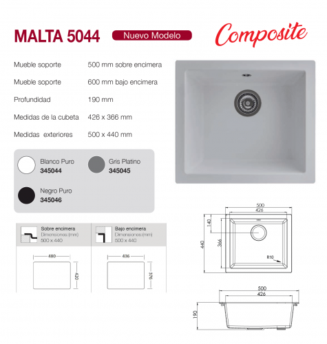 FREGADERO MODELO MALTA 5044  SOLFLESS EN SCTOCK