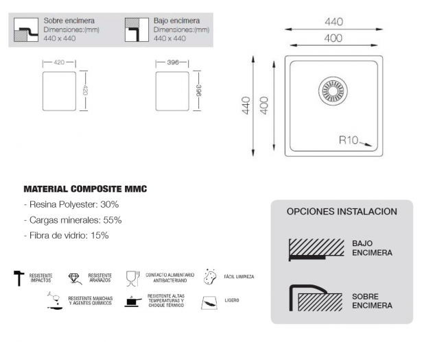 FREGADERO MODELO MALTA 40 SOLFLESS EN SCTOCK