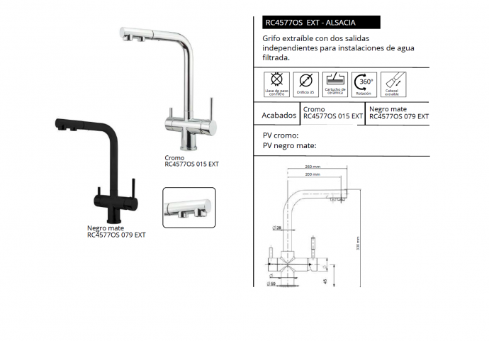 LUISINA GRIFO DE COCINA EXTRAIBLE CON DOS SALIDAS MODELO ALSACIA NOVEDAD