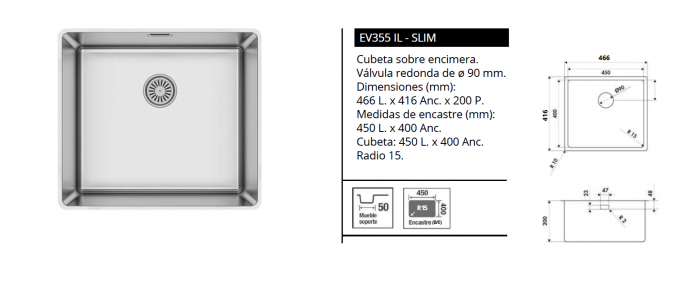 LUISINA  FREGADERO SOBRE ENCIMERA  MODELO   J A V A S L I M  NOVEDAD 