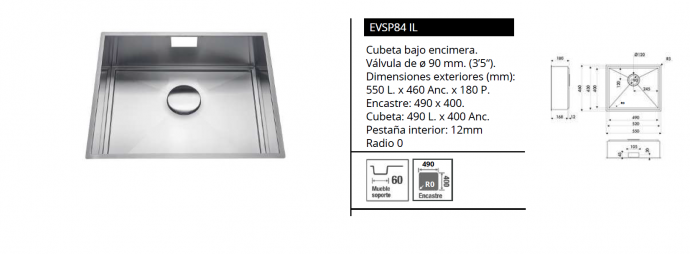 FREGADERO DRESS – BAJO ENCIMERA DE LUISINA  EVSP84 IL NOVEDAD
