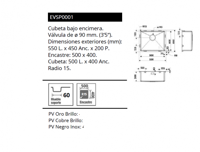FREGADERO TRIO – BAJO ENCIMERA DE LUISINA EVSP0001 NOVEDAD