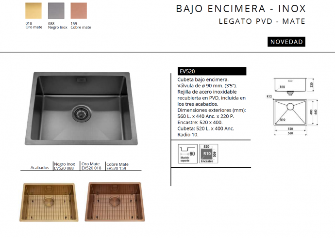 FREGADERO LEGATO – BAJO ENCIMERA DE LUISINA EV520 NOVEDAD