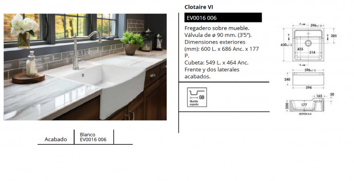 FREGADERO CLOTAIRE IV SOBRE MUEBLE CERÁMICO DE LUISINA NOVEDAD