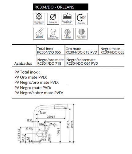 GRIFO COCINA EXTAIBLE RC304/DO - ORLEANS  LUISINA  NOVEDAD