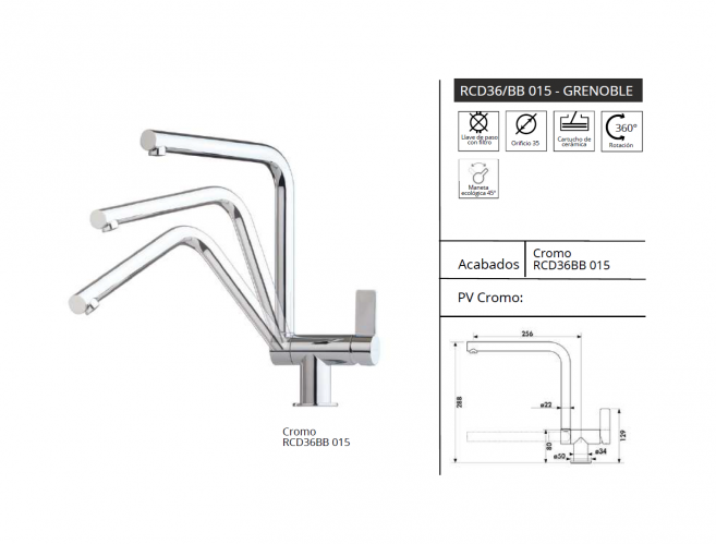LUISINA GRIFO COCINA ABATIBLE MODELO RCD36/BB 015 - GRENOBLE 
