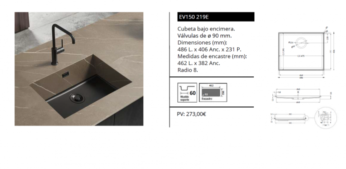 FREGADERO M I N E R A L I N T E G R A – BAJO ENCIMERA DE LUISINA EV150 219E NOVEDAD