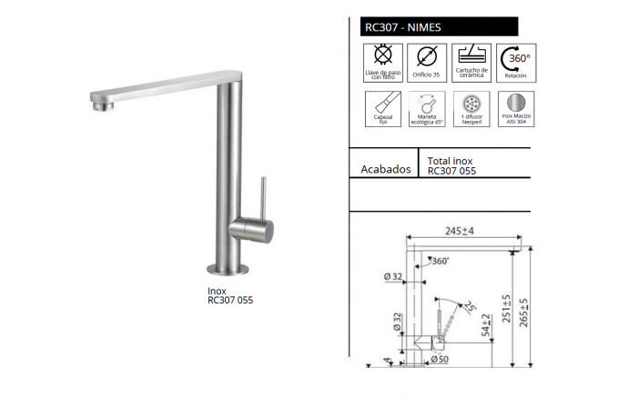 LUISINA GRIFO DE COCINA   MODELO NIMES - RC307 NOVEDAD 