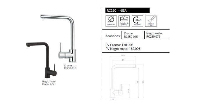 LUISINA GRIFO COCINA DE  MODELO RC250 - NIZA NOVEDAD