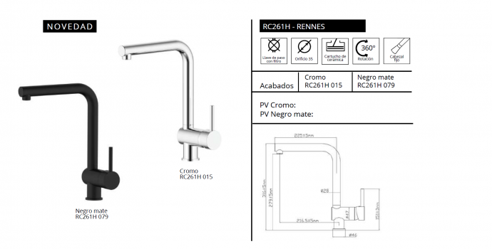 LUISINA GRIFO COCINA DE  MODELO RC261H - RENNES NOVEDAD