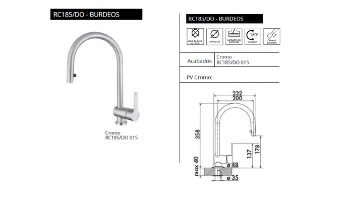 GRIFO DE  COCINA RC185/DO – BURDEOS  LUISINA  NOVEDAD
