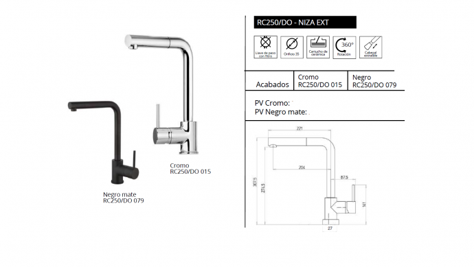GRIFO DE  COCINA RC250/DO - NIZA EXT  LUISINA  NOVEDAD