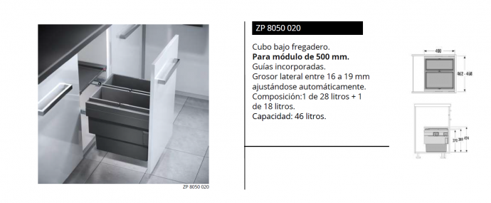 CUBO DE BASURA BAJO FREGADERO  ZP 8050 020 LUISINA NOVEDAD