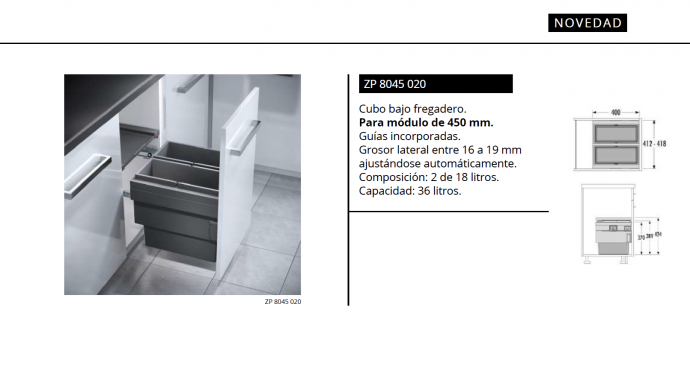 CUBO DE BASURA BAJO FREGADERO ZP 8045 020 LUISINA NOVEDAD