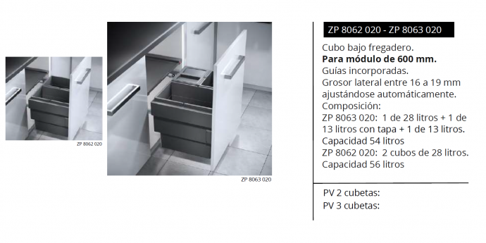 CUBO DE BASURA BAJO FREGADERO ZP 8062 020 - ZP 8063 020 LUISINA NOVEDAD