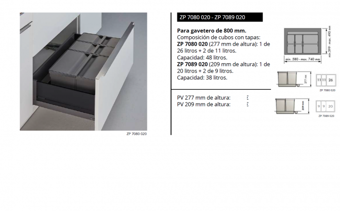 CUBO DE BASURA BAJO FREGADERO ZP 7080 020 - ZP 7089 020 LUISINA NOVEDAD