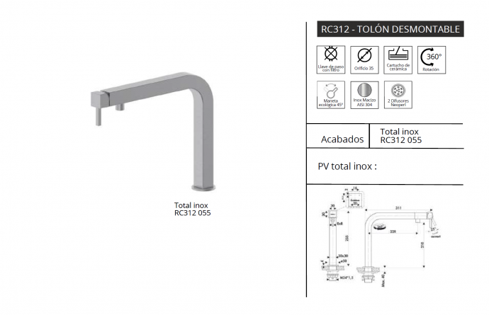 GRIFO DE COCINA DISEÑO CONTEMPORÁNEO LUISINA NOVEDAD 
