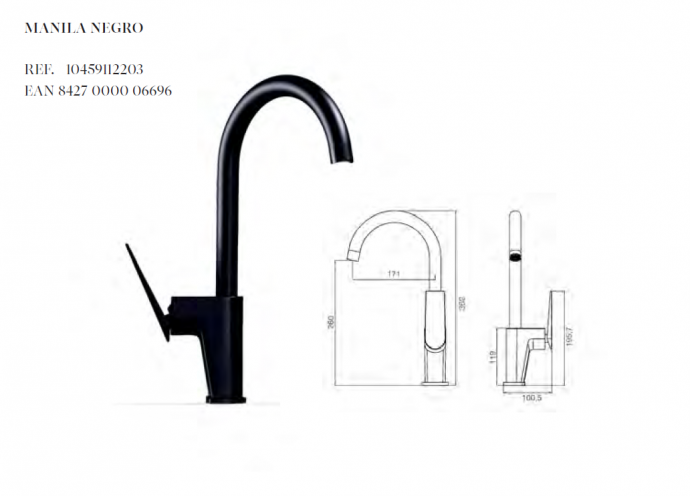 GRIFO DE COCINA MANILA NEGRO AQUAHOME EN STOCK 10459112203