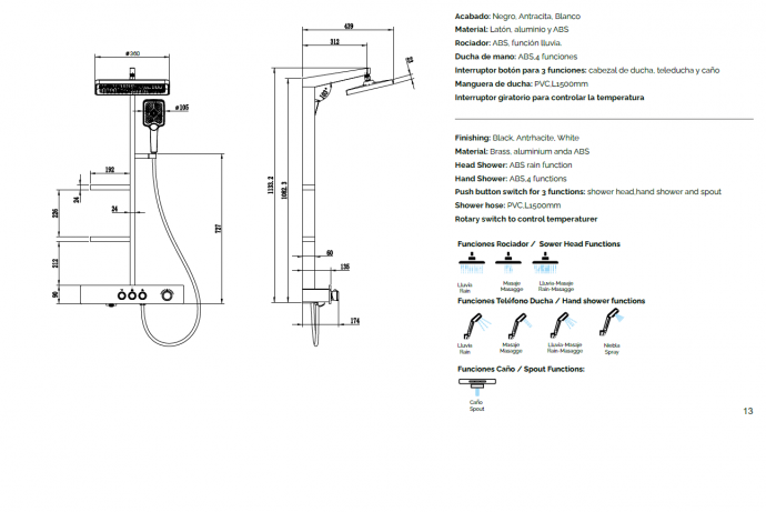 COLUMNA MODELO TAMMY DE BAÑO – DUCHA CON REPISA  DUPLACH