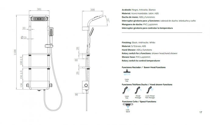 COLUMNA MODELO KATIA DE BAÑO – DUCHA CON REPISA  DUPLACH