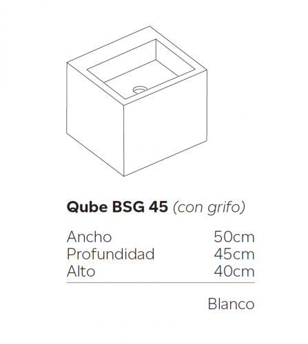 Lavabo sobre encimera Qube BSG 45 – Orificio para grifo – Resiblock (Novedad)