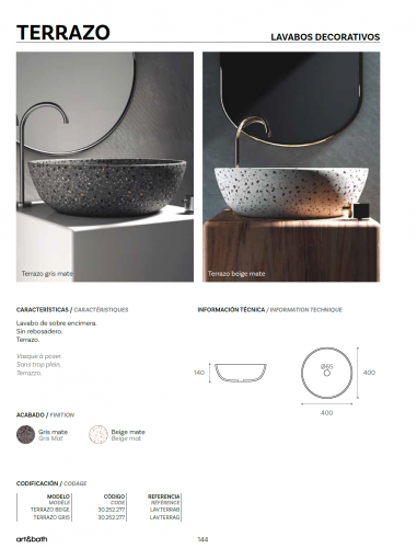 Lavabo de sobre encimera terrazzo gris mate moderno

Lavabo de terrazo sin rebosadero para baño

Lavabo Art & Bath elegante y duradero

Lavabo de diseño compacto para baño pequeño

Lavabo sobre encimera minimalista y resistente