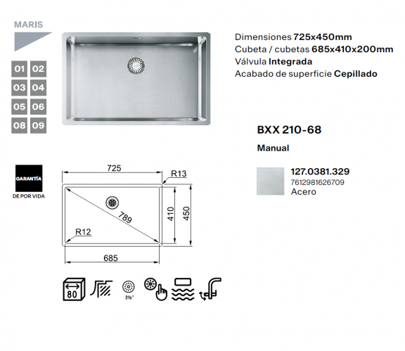 Fregadero Franke BOX BXX 210-68 – Fregadero de acero inoxidable de 1 cubeta